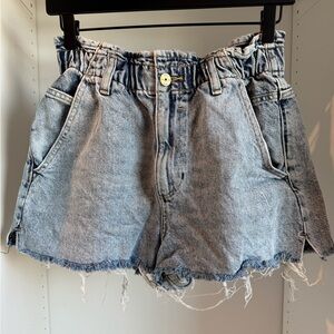 Zara Light Blue Washed Denim Paperbag Shorts